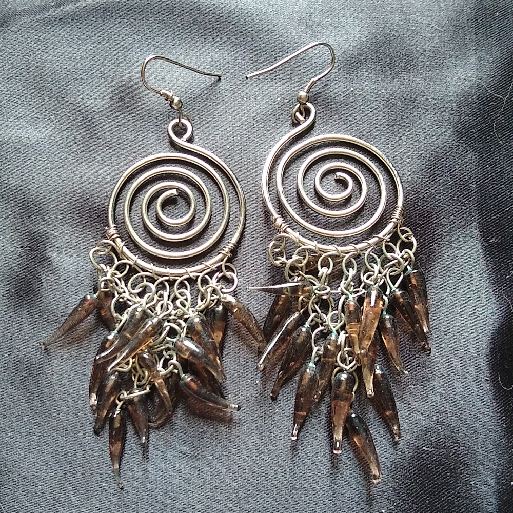 Spiral Earrings with Decorative Bead Dangle